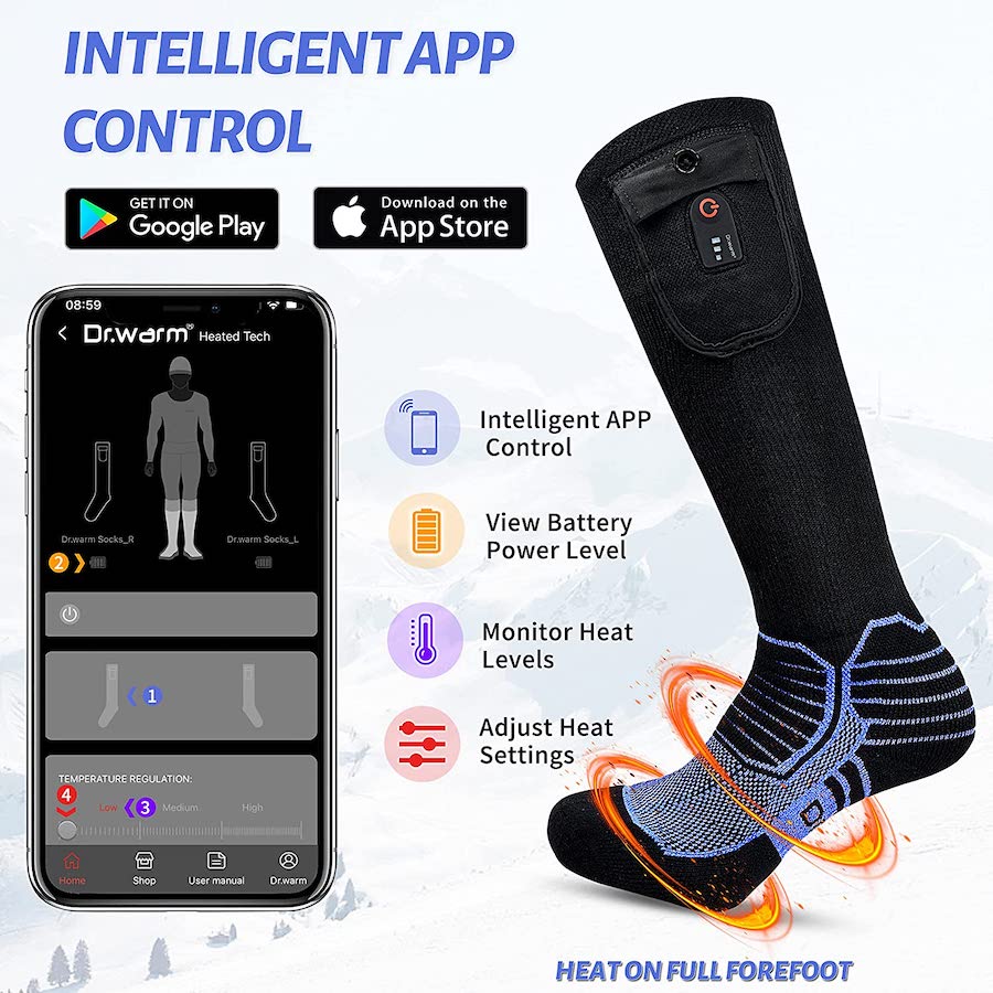 גרביים חשמליות מחוממות - שליטה באמצעות אפליקציית סמארטפון נייד
