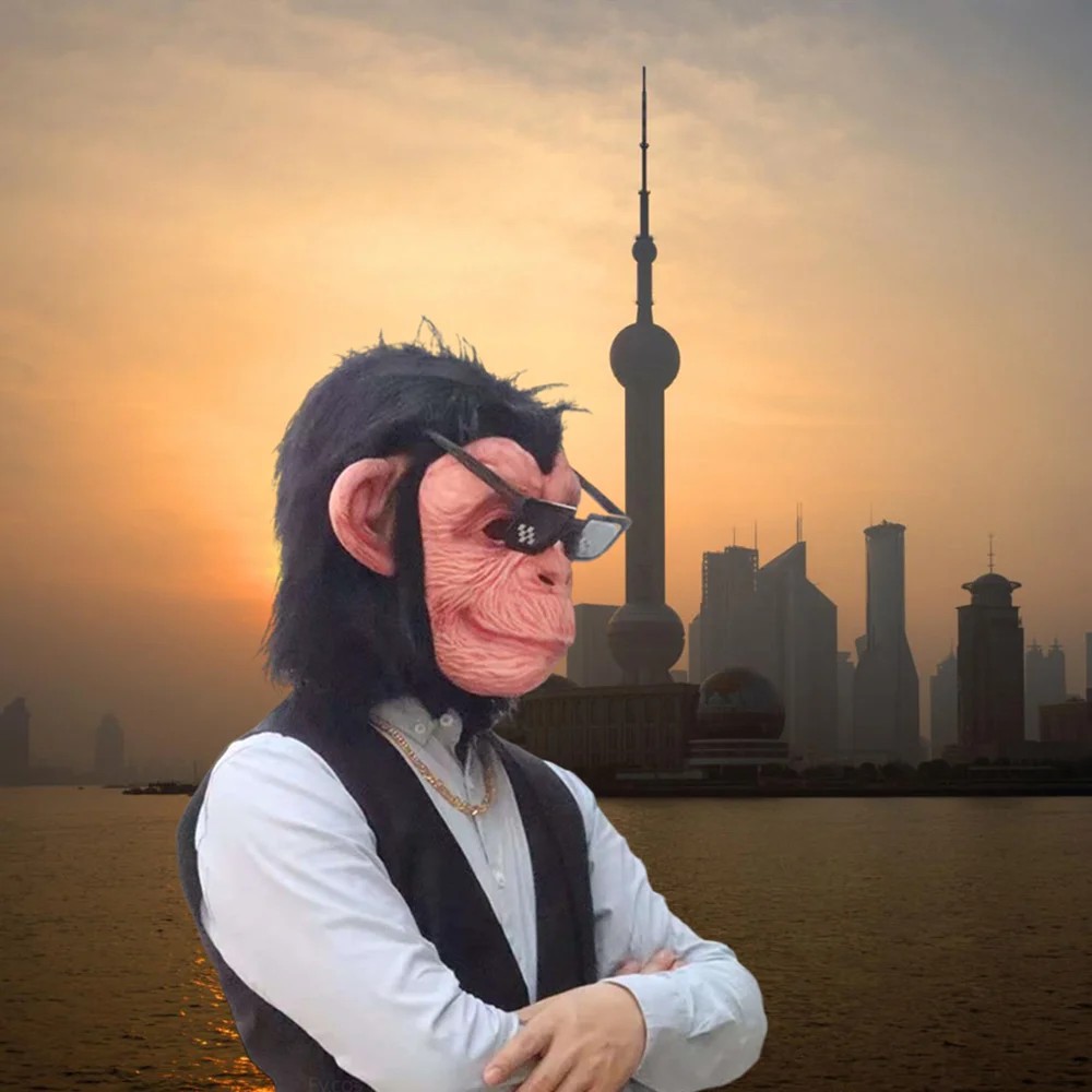 מסכת ראש פנים קוף שימפנזה מסיכת סיליקון לטקס