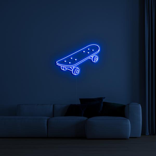 שלט ניאון LED זוהר בתלת מימד על הקיר - סקייטבורד