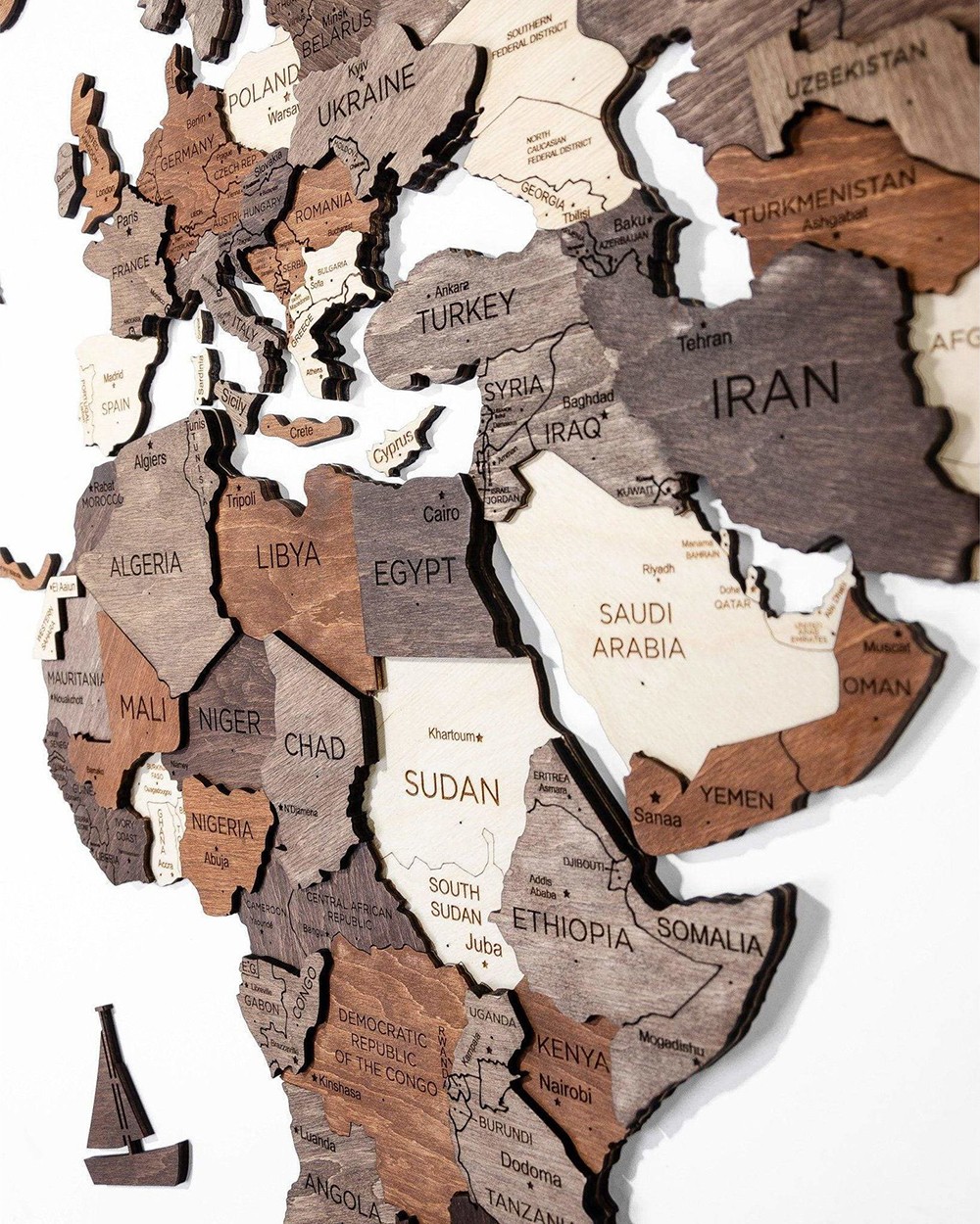 מפות קיר תלת מימד של יבשות העולם