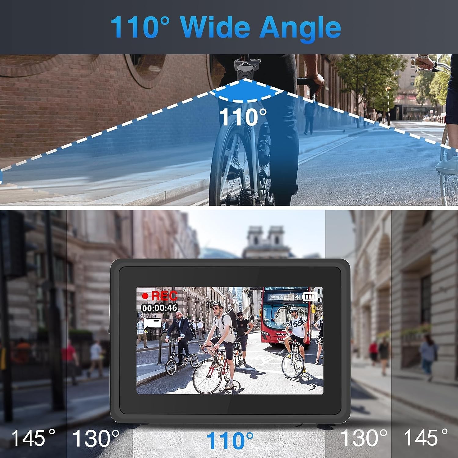 זווית צפייה מצלמת אופניים 110 מעלות + צג