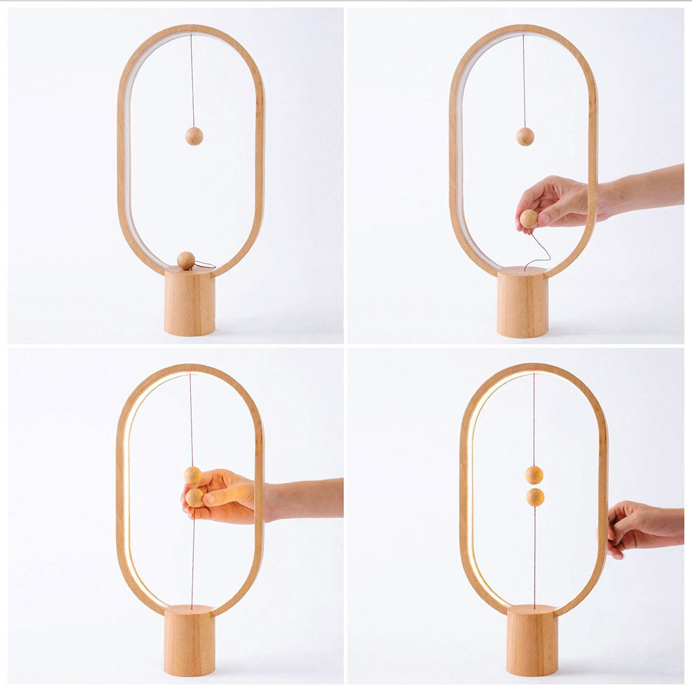 שולחן מנורת לד כדורים מגנטיים עיצוב עץ