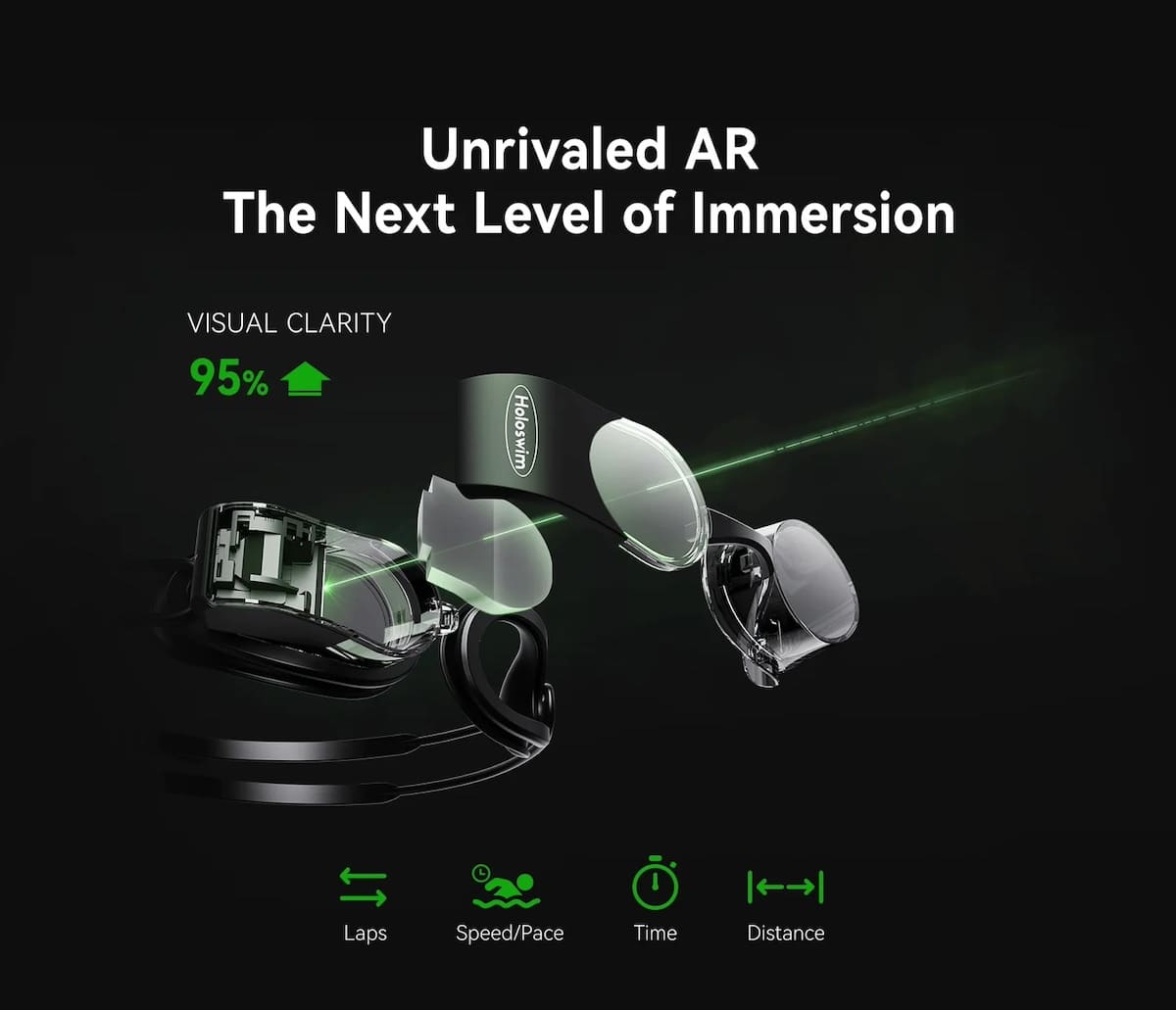 משקפי שחייה חכמים VR עם תצוגה