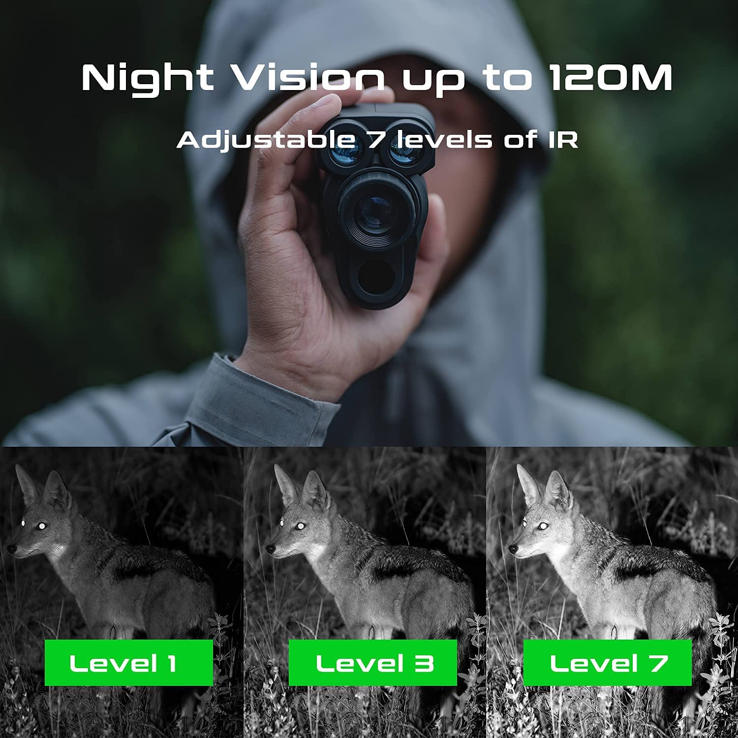 חד-קולרי עם ראיית לילה עד 120 מטר בלילה
