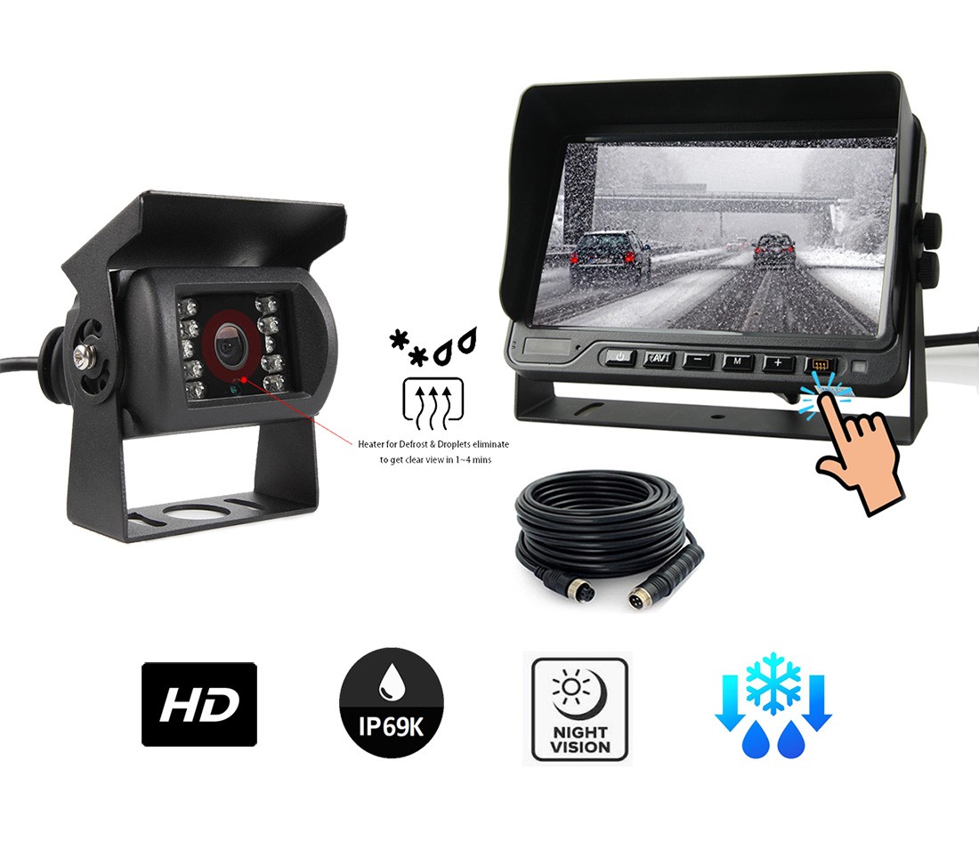 סט מצלמה - מצלמת HD DEFROST אחורית לרכב + צג עמיד למים בגודל 7 אינץ'