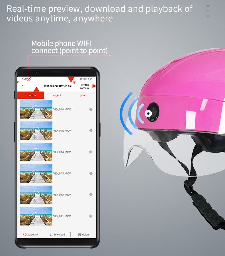 חיבור wifi מצלמת קסדת אופנוע דרך אפליקציה סמארטפון