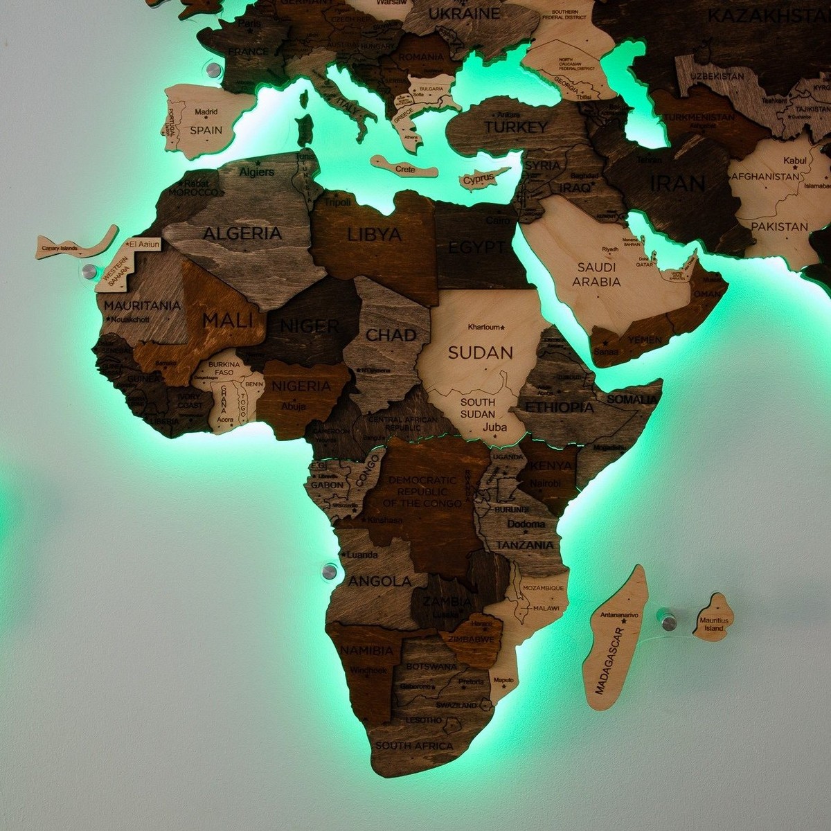 מפות עולם מעץ עם תאורת LED אחורית