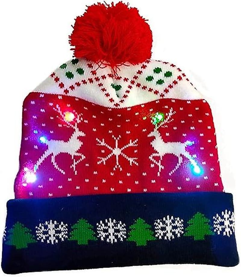 כובע חורף עם פונפון, חג המולד מואר עם נורות לד - CHRISTMAS DEER